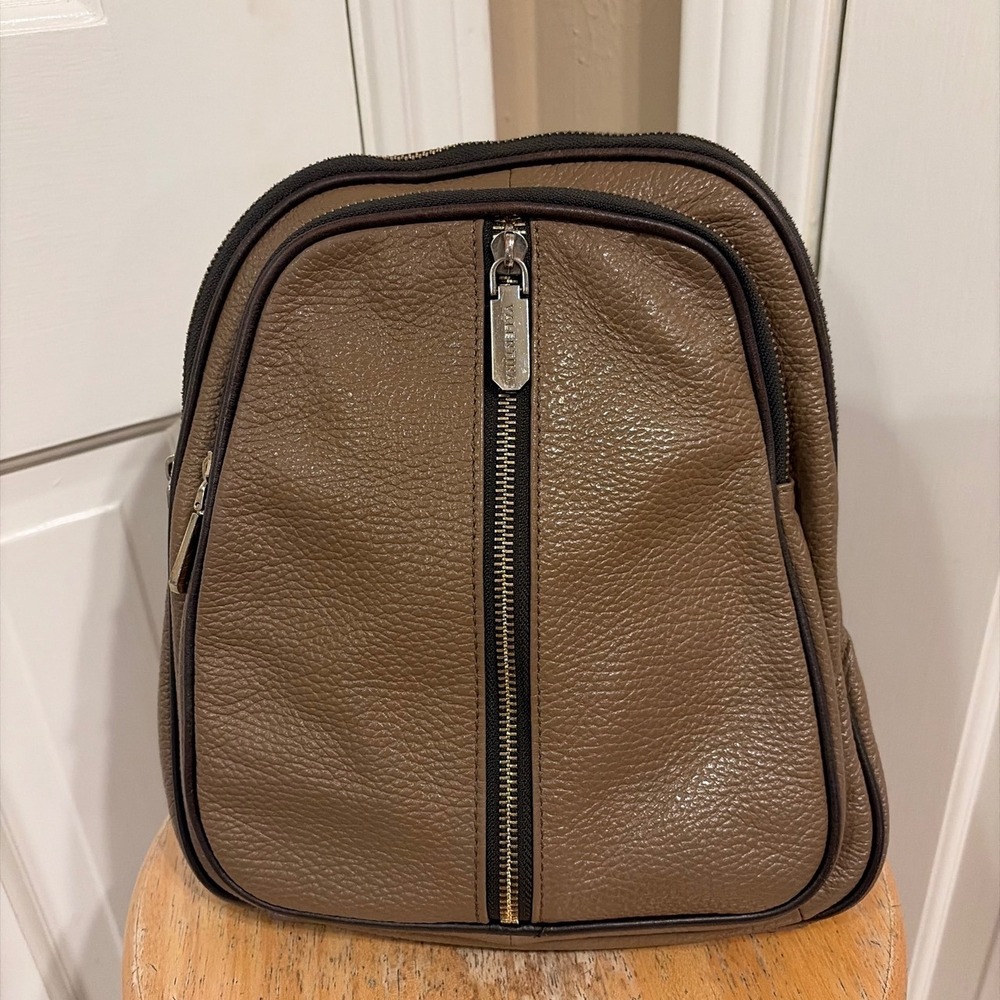 Valentina Italian Brown Pebble Leather Convertible Sling Backpack Bag Made Italy